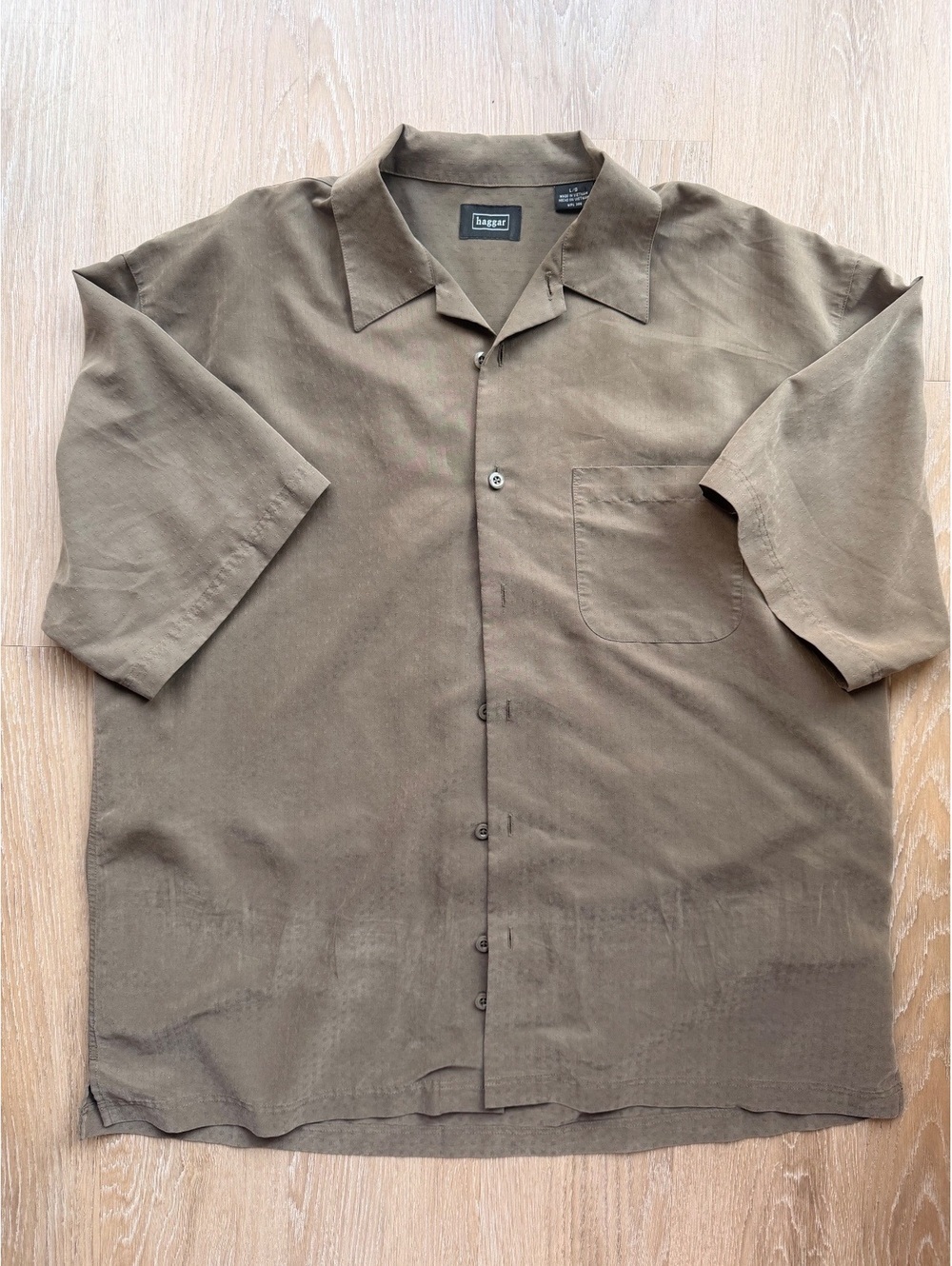 Haggar Men's Brown Short Sleeve Button-Up Shirt Large